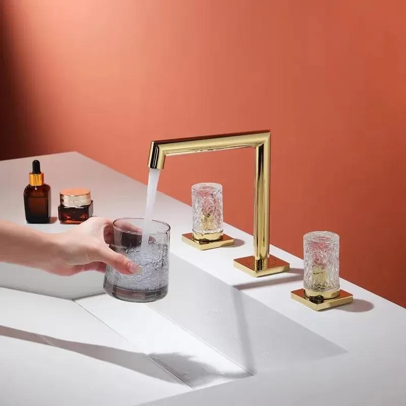 

Gold Crystal Bathroom Gray Basin Sink Mixer Tap Widespread Chrome Wash basin 3 Hole Chrome Lavotory