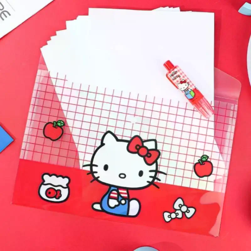 

Sanrio A4 Snap Button Bag Cute Cartoon File Organizer Large Capacity Exam Paper Document Storage Creative Classification Pouch