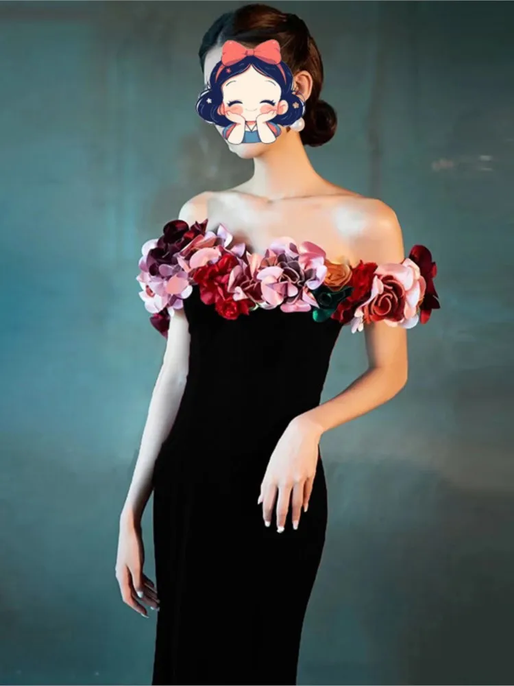 

A new one-shoulder fishtail light luxury and elegant hosting toasting dress