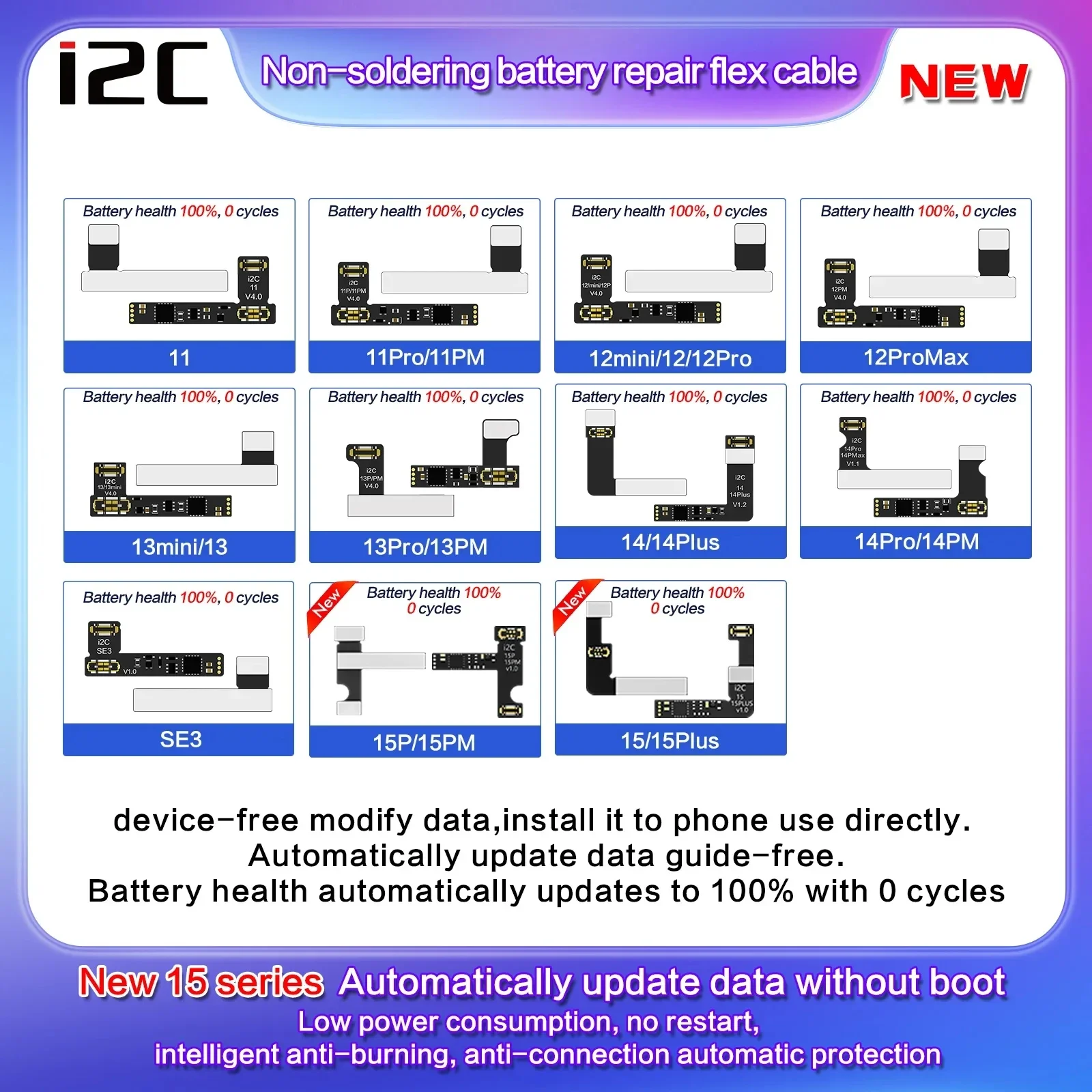 I2c nicht lötende externe batterie reparatur fpc flex für X-15 serie i6s kc01 kc02s kc03 tag auf kabel ersatz