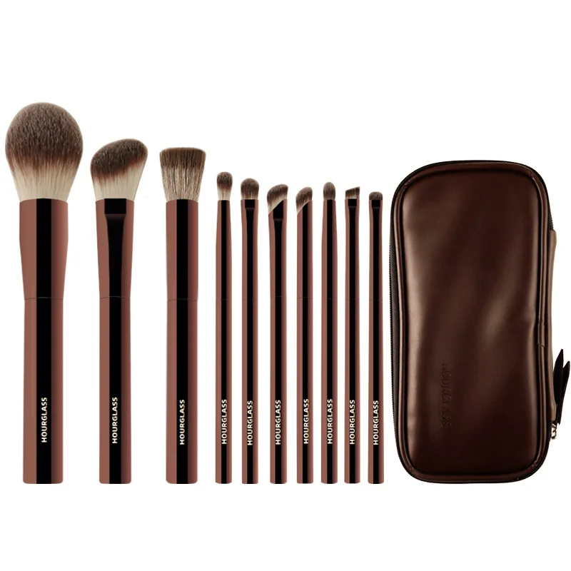 Hourglass Makeup Brush Classic 10 pieces high-quality soft fiber hair/animal hair+leather material brush bag