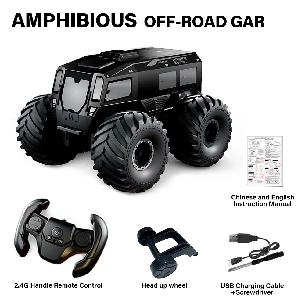 سيارة 9IMOD RC بمقياس 1/24 مقاومة للماء 4WD 2.4Ghz Q210 أرض مائية مزدوجة الوضع سيارة حيلة برمائية بمفتاح واحد لبدء سيارة RC على الطرق الوعرة #3