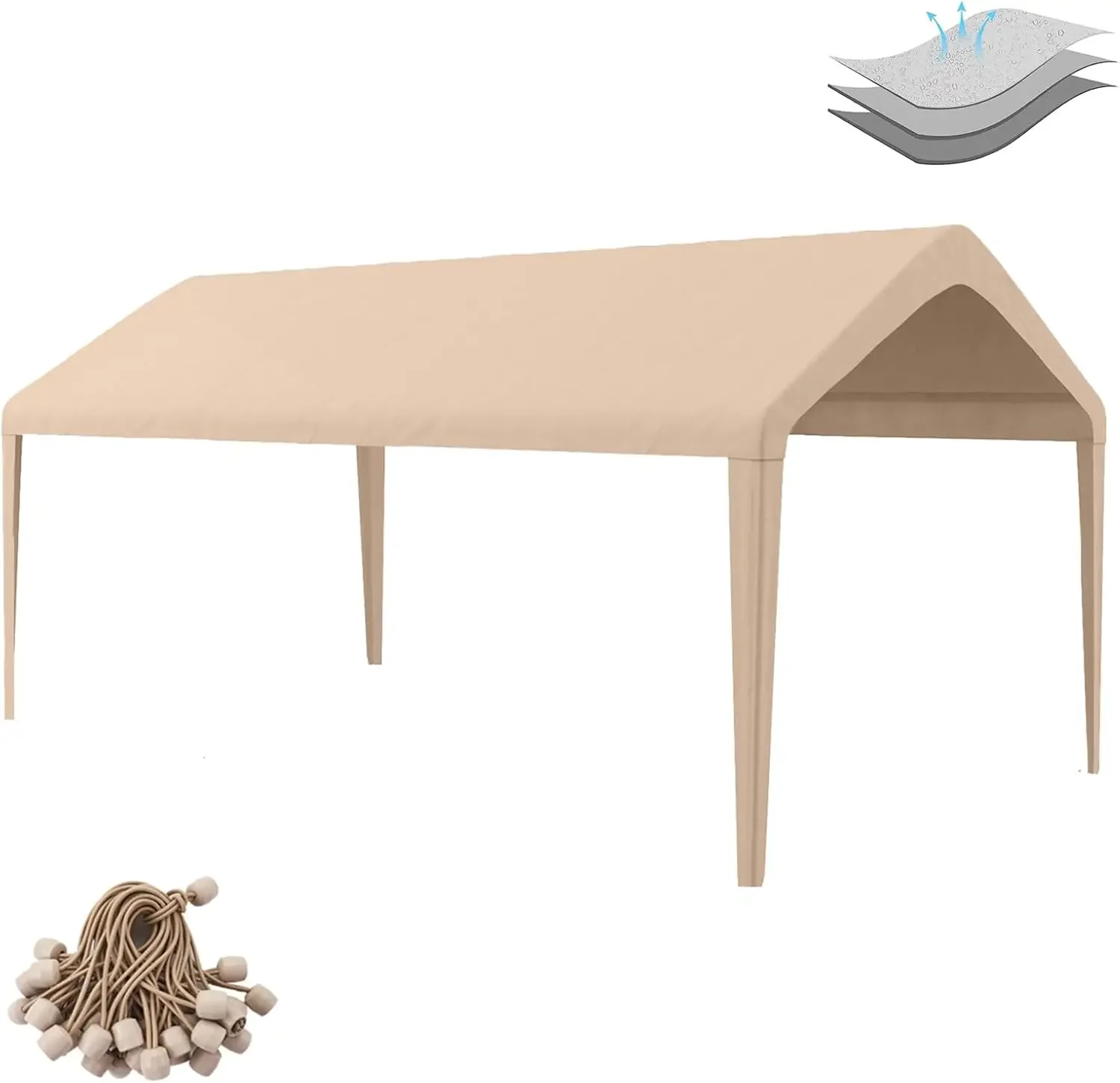 

Carport Replacement Canopy Cover 10'x20' for Tent Top Garage Shelter Cover with Ball Bungees, 800D Oxford Replacement Cover Wate