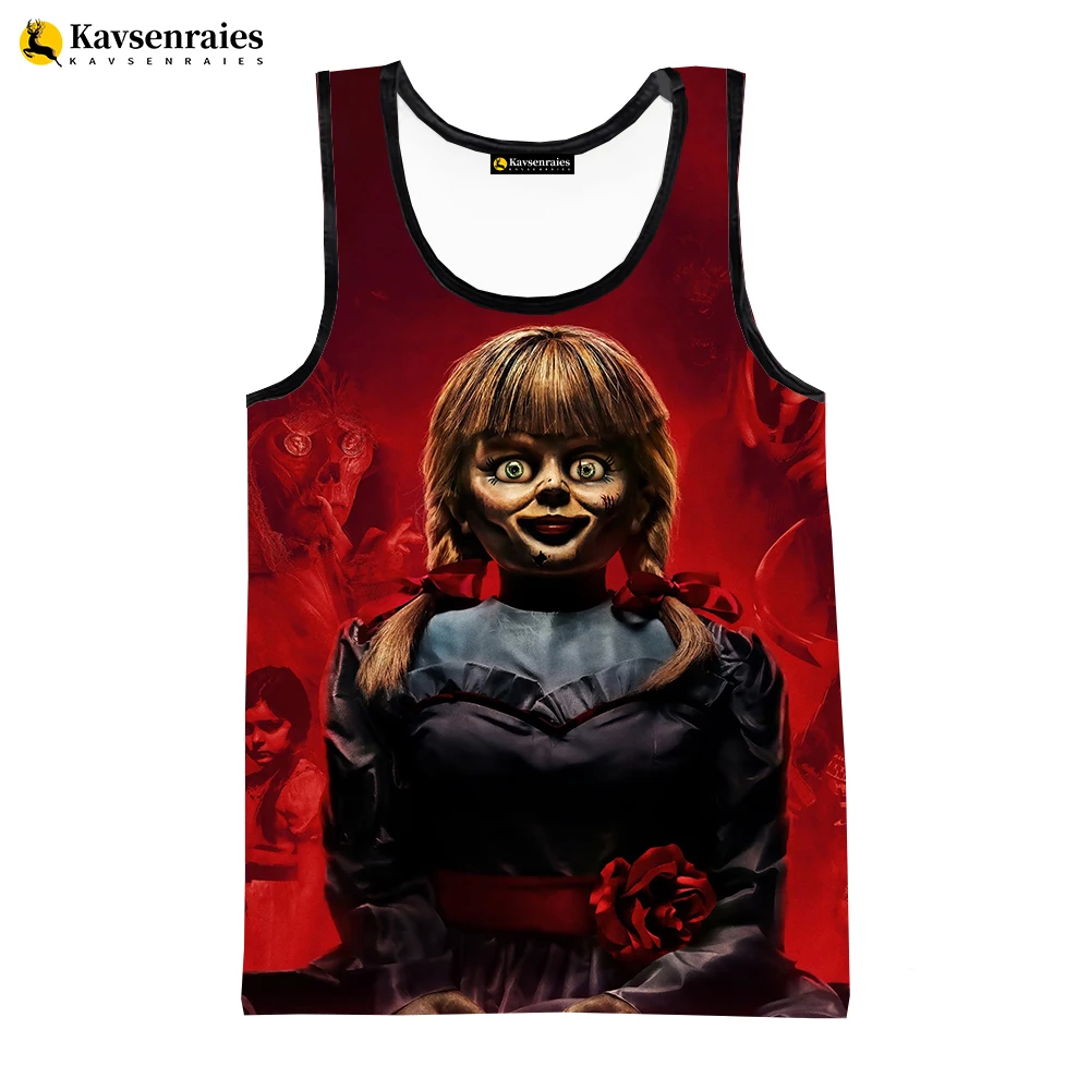 Annabelle-camisetas sin mangas con estampado 3D de película de terror para hombre y mujer, camisas informales sin mangas de moda Harajuku, chaleco deportivo 2023