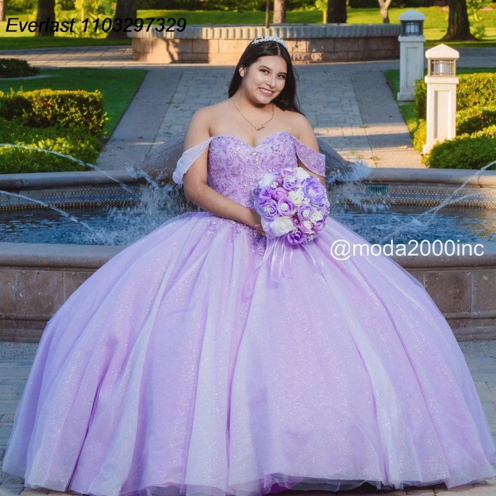 EVLAST Aangepaste Lila Quinceanera Jurk Baljurk Glanzende Applique Kralen Diamant Mexicaanse Sweet 16 Vestido De 15 Anos TQD959