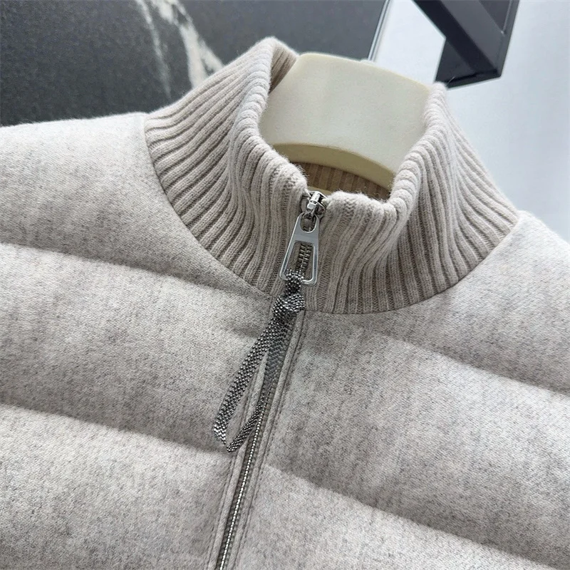 Dames donsjack 2025, winter nieuwe stretch gebreide halfhoge kraag met donsjassen witte eendendons vulling pufferjack vrouw