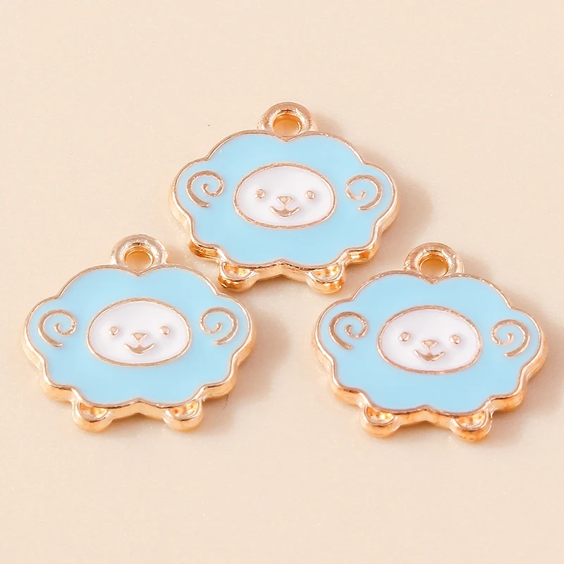 10pcs 14*13mm Gold Plated Cute Enamel Sheep Charms for Jewelry Making Earring Bracelet Necklace Handmade Accessories Wholesale