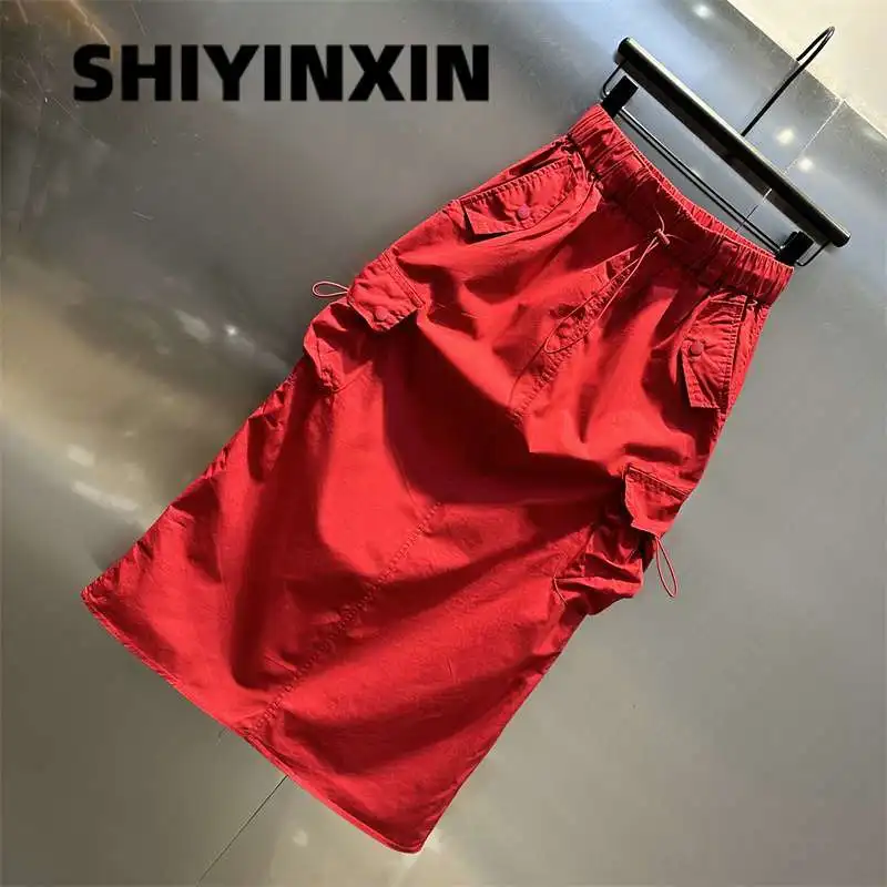 Casual straight skirt women's high waist and thin American personality split elastic waist versatile skirt summer