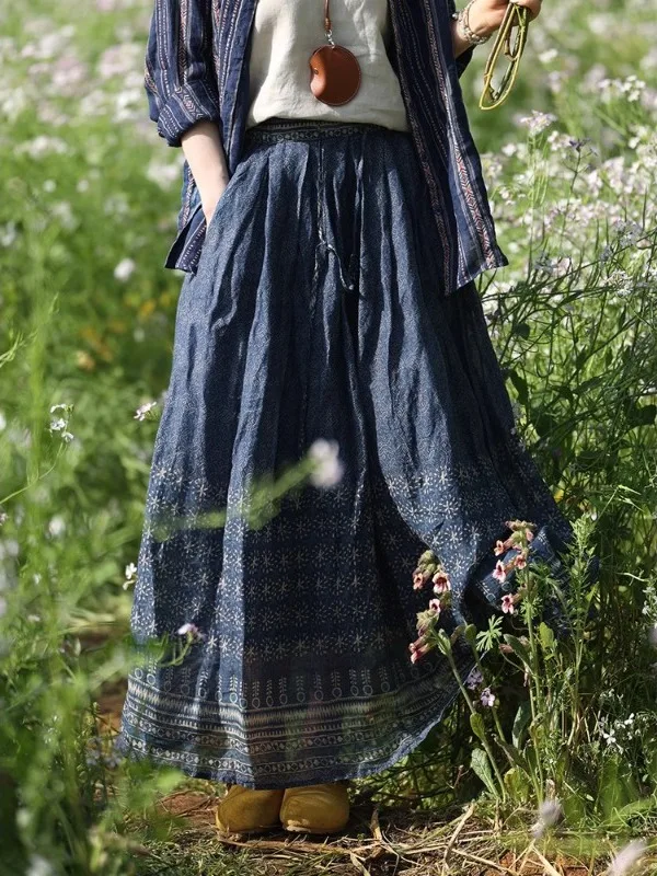 

Винтажная хлопково-льняная юбка в стиле ретро с лоскутным принтом и высокой талией, трапециевидной формы, летняя повседневная одежда для поездок на работу, груша, боди с песочными часами...