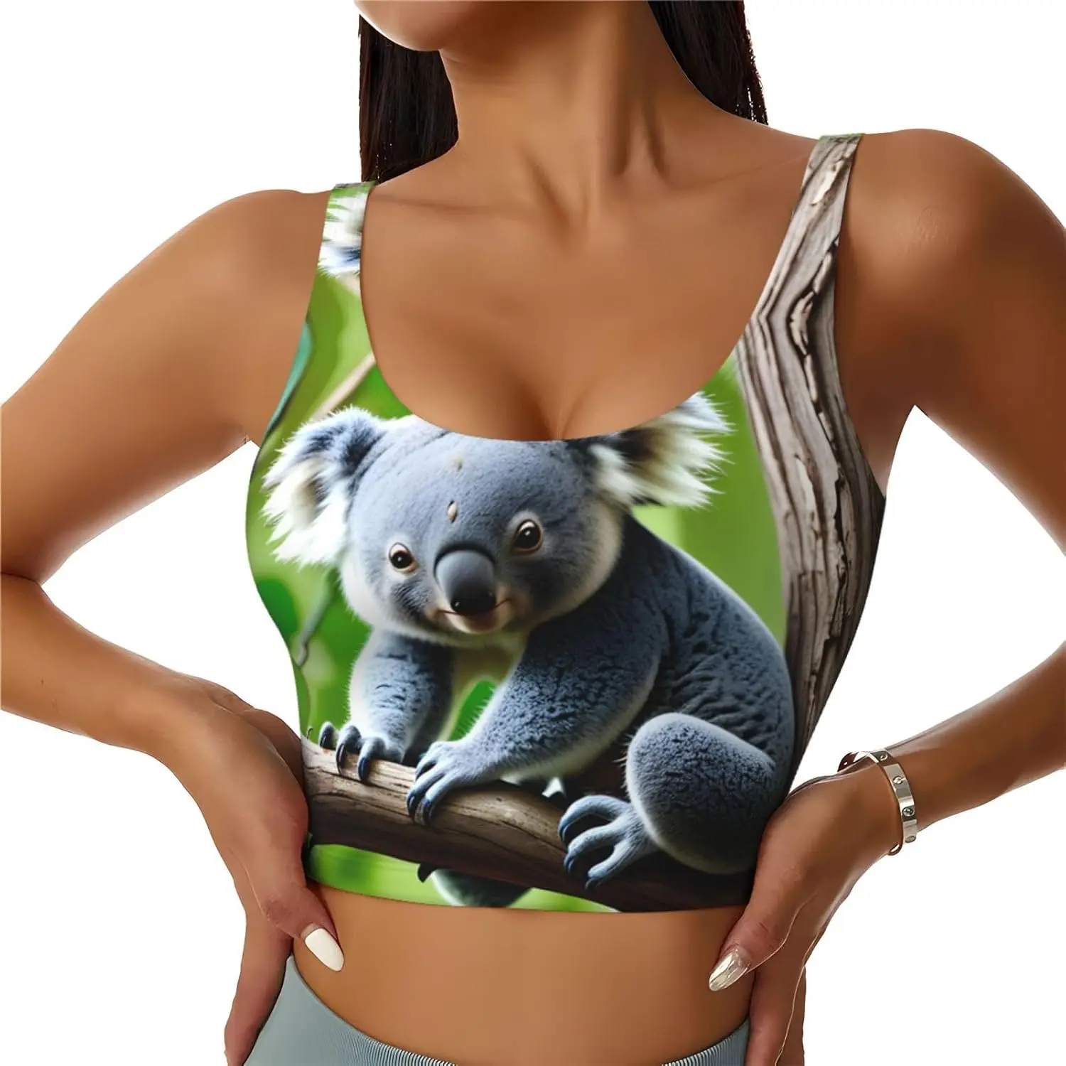 A little koala Printing Women's Sports Vest for Yoga Workout Fitness - Casual Sleeveless for Athletic Girls, Black, Large