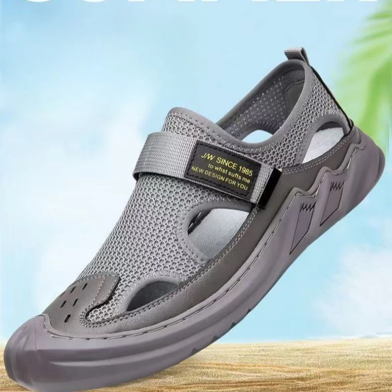 

Мужские сандалии с сеткой, мужские кроссовки с дышащей сеткой, универсальная мужская обувь из мягкой кожи, модные удобные нескользящие сандалии для мужчин