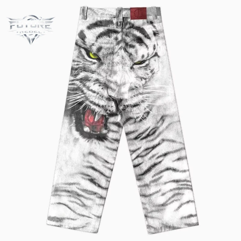 

Мужские джинсы Harajuku Y2K Streetwear с 3D-принтом белого тигра, свободные прямые брюки из денима, повседневные, унисекс, модный тренд, новинка