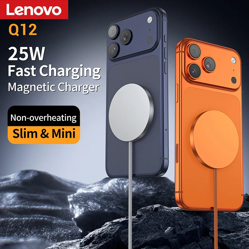 

Беспроводное магнитное зарядное устройство Lenovo Qi 2 25W с быстрой зарядкой 20W для iPhone 15/14/13/12 серии, ультратонкое портативное зарядное устройство USB-C