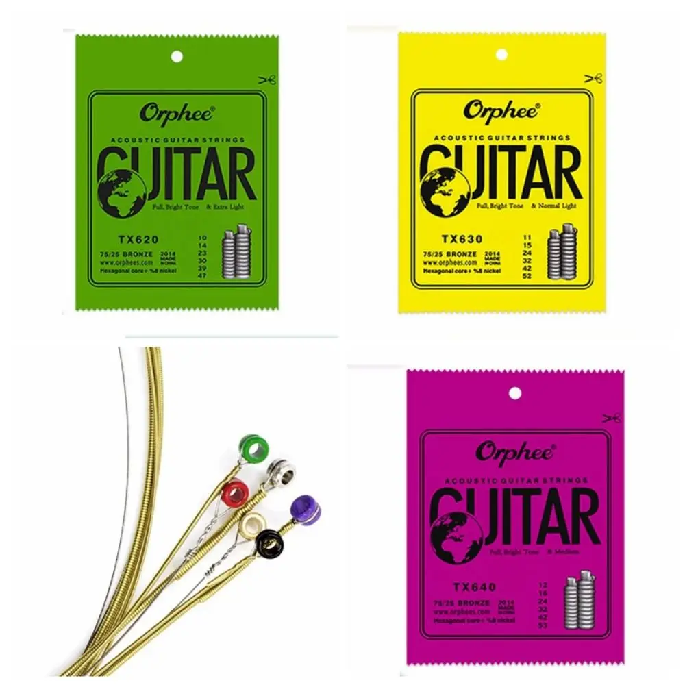 1 Set TX620 /TX630 /TX640 Orphee Acoustic Guitar Strings 010/011/012 Hexagonal Core Super Light Guitar Strings Comfortable Touch