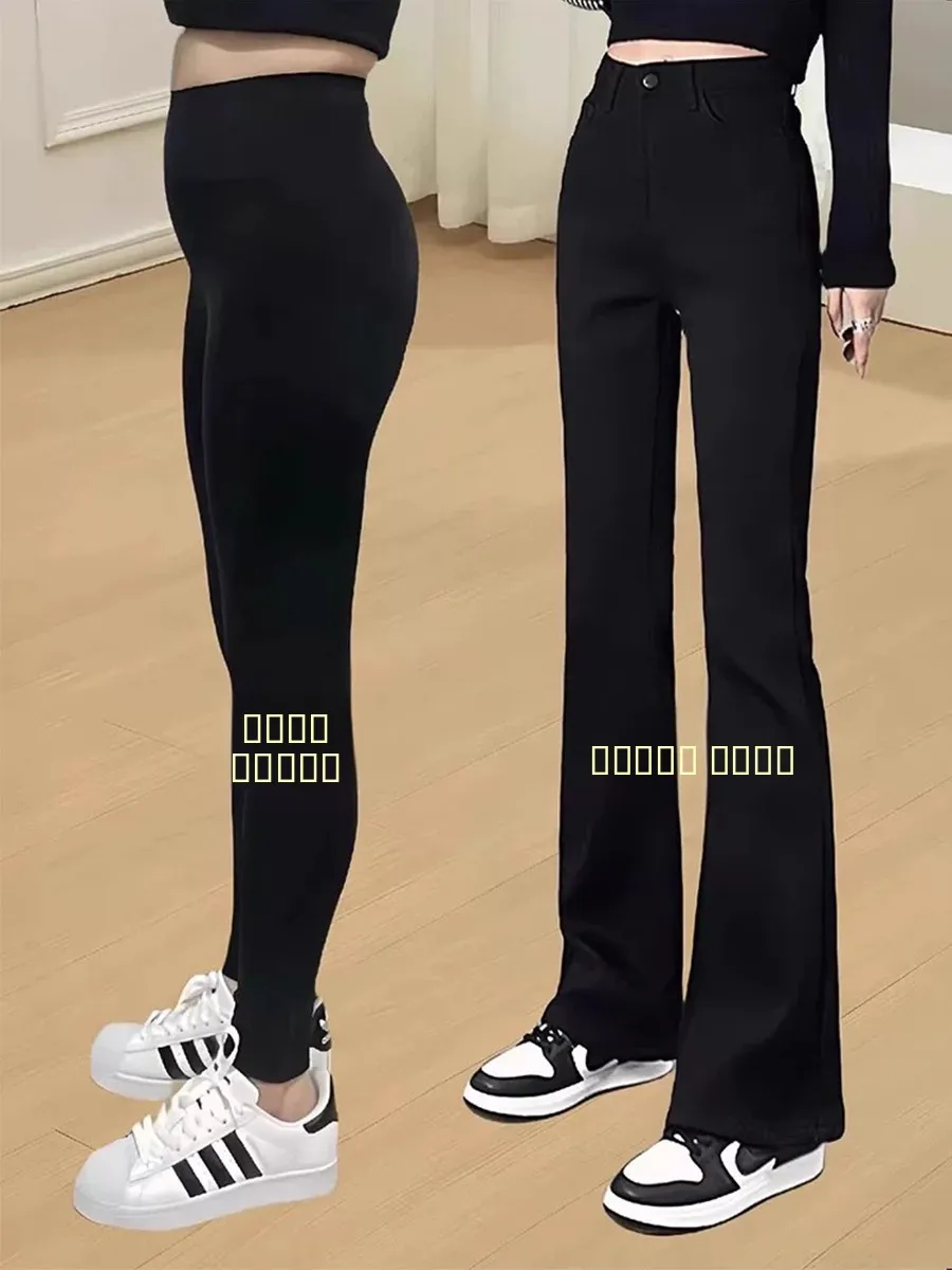 

Женские джинсы-клеш больших размеров с флисовой подкладкой, эластичные, для осени и зимы, для фигуры типа «груша», с высокой талией, прямые, облегающие