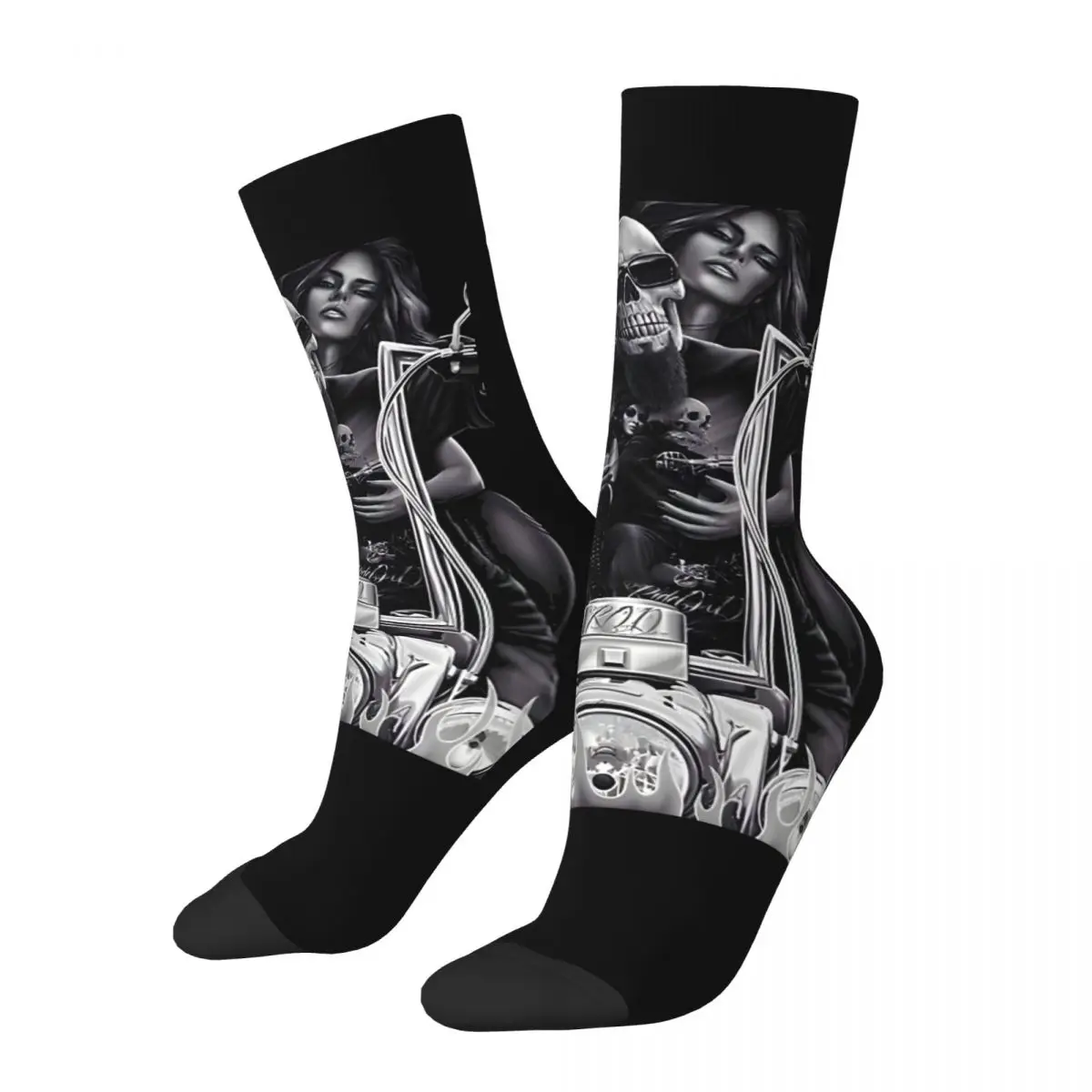 Crazy Ride In Swag - Dark Rider Sock for Men Hip Hop Vintage West Coast Choppers Quality Pattern Boys Crew Sock official-website