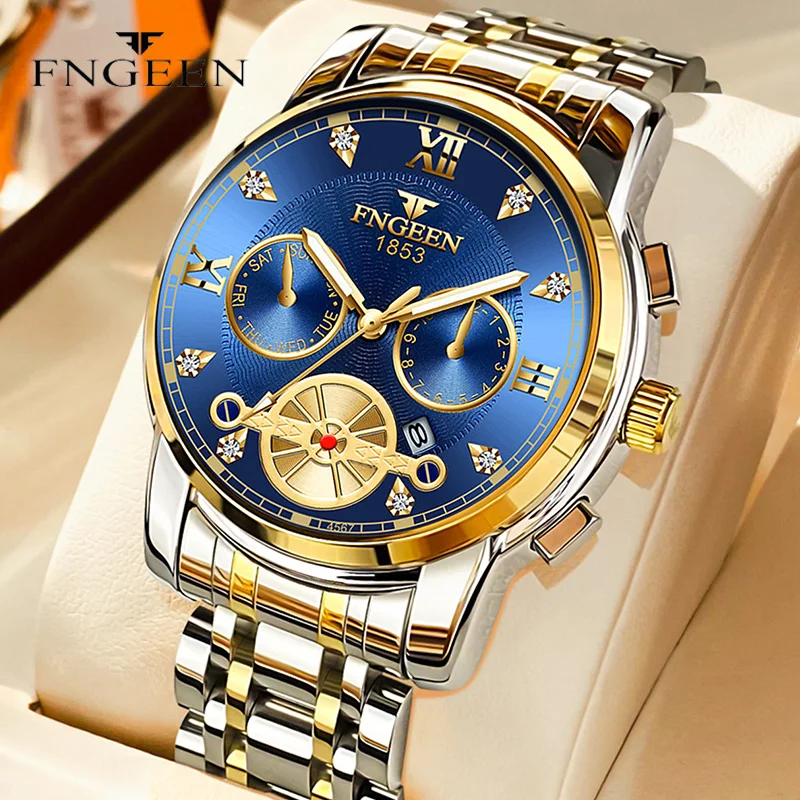 FNGEEN Business Men\'s Watch Luxury Luminous Pointer Date Waterproof Sports Fashion Men Quartz Wrist watch Stainless steel Clock