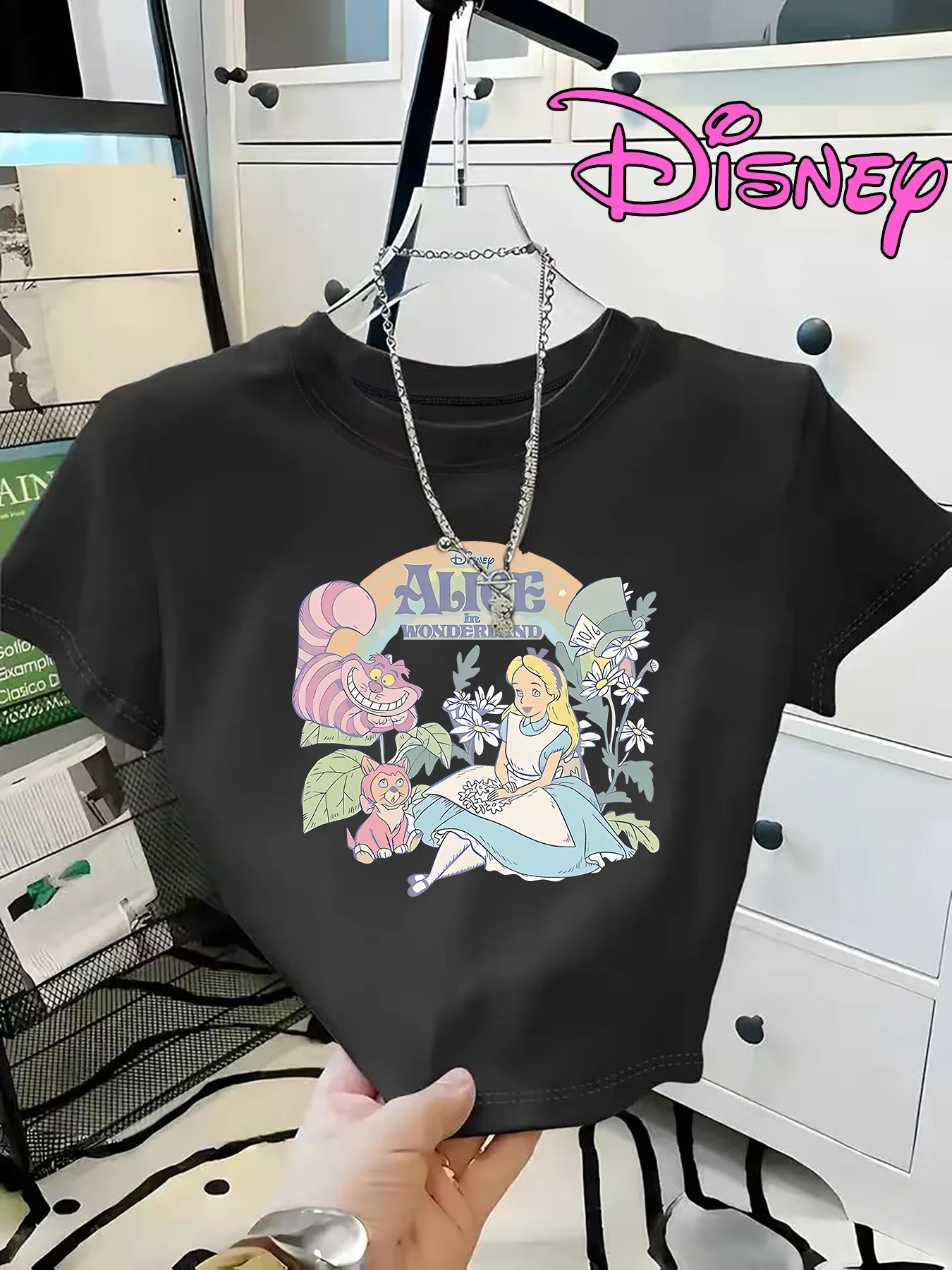 

Футболка Disney Alice in Wonderland, одежда для индивидуального стиля, одежда больших размеров, одежда на все времена года, новая модель, унисекс, Y2k, с короткими рукавами, для пар.