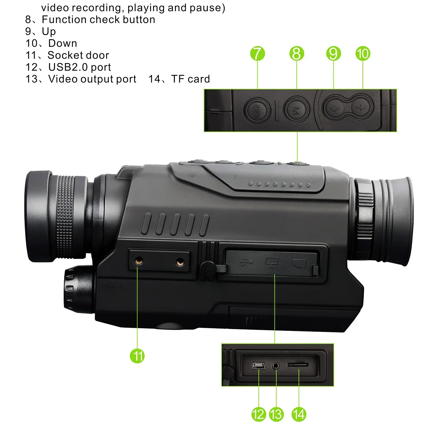 Night Vision Monocular 8GB TF Card with 200M Full Dark Camera Video Replay Menu Modes 2x Digital Zoom Night Vision Monocular