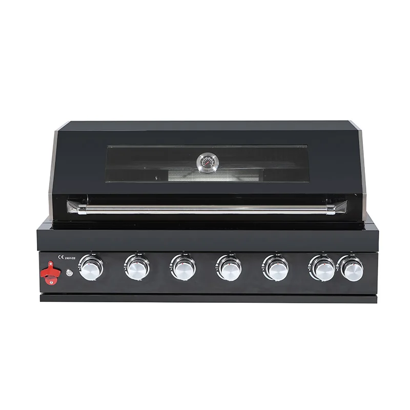 

Black Outdoor Kitchen Cooking 6 Burners Stainless Steel 304 Built In BBQ Gas Grill With Infrared Back Burner