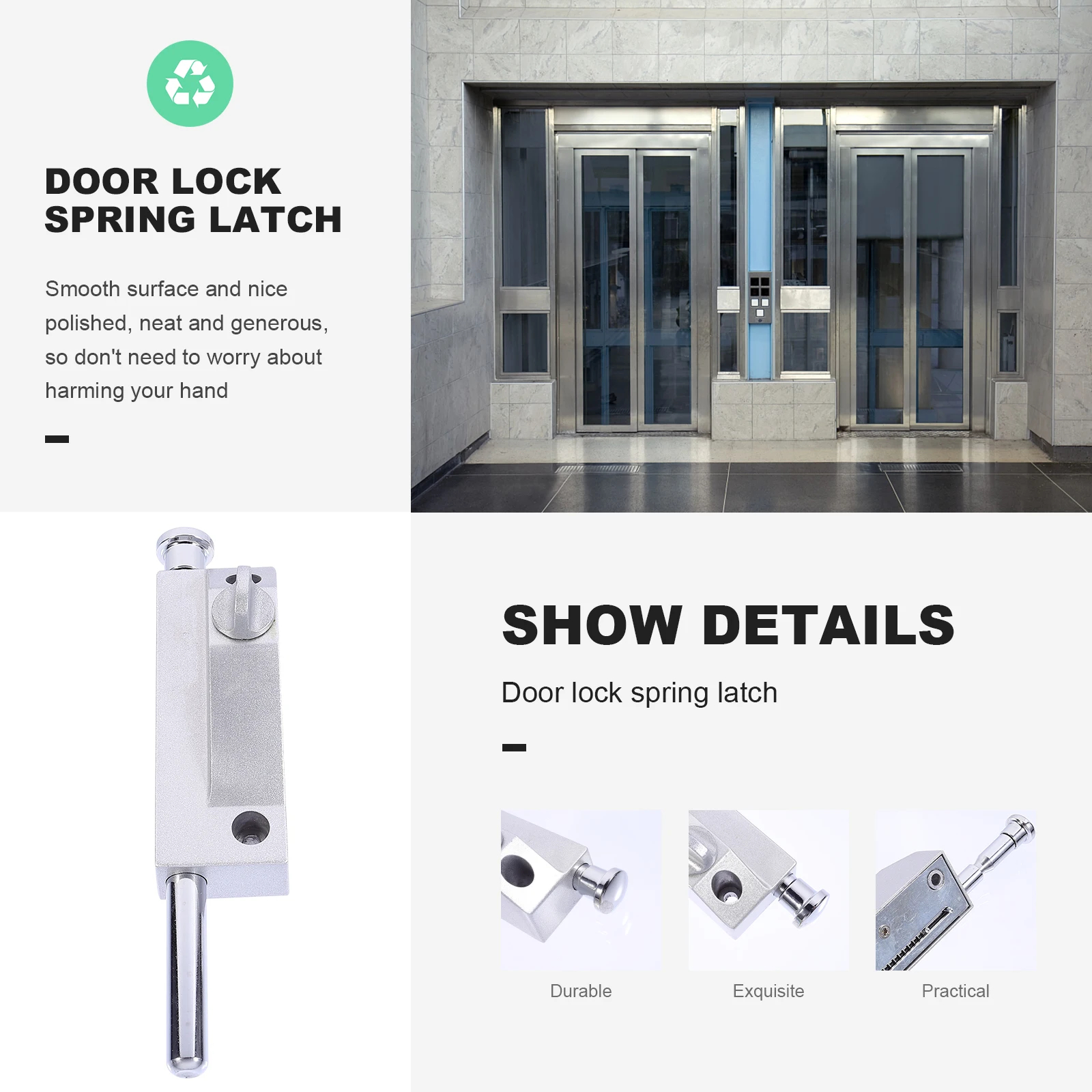 

Bolts Spring Latch Door Security Slide Deadbolt Loaded Silver Sliding Office