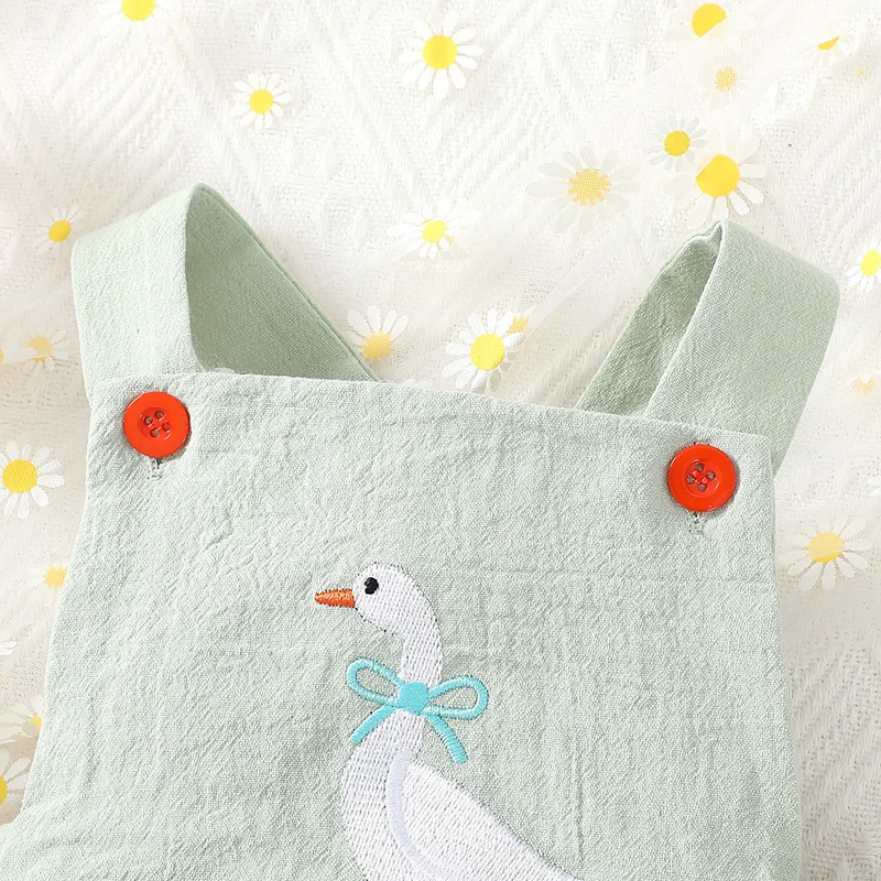 Baby Zoo Animal Clothes Sleeveless Duck Goose Fish Embroidery Romper Hunting Baby Outfit Summer Farm Clothes