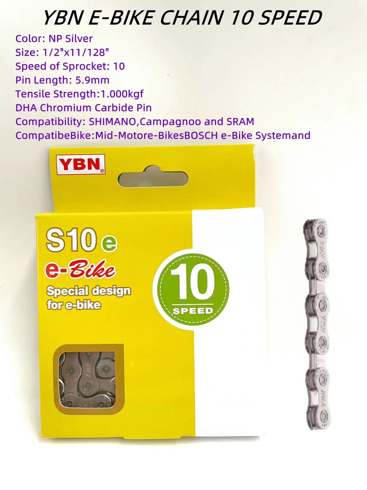 YBN E-Bike Chain 8 9 10 11 12 Speed Electric Sport Bicycle Chains 136 Links Anti-Rust Ebike Parts With Magic Buckle