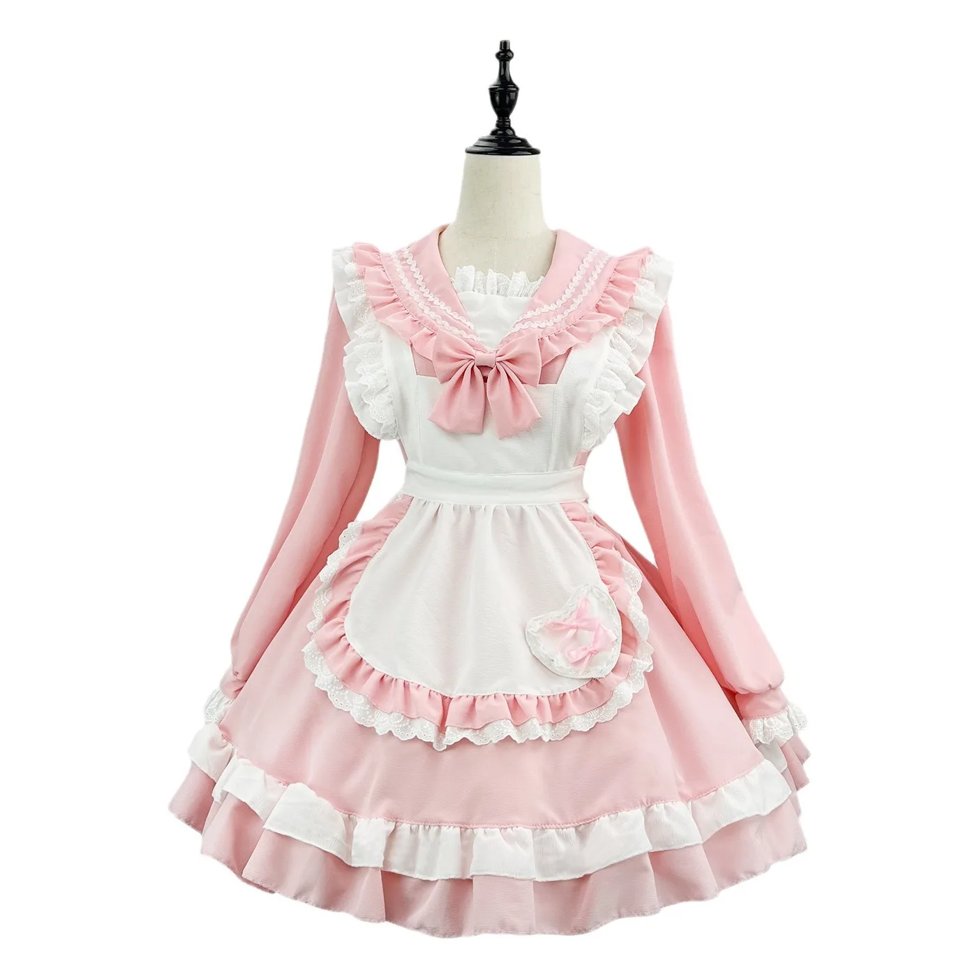 Vestido de Empregada Escolar Manga Longa para Garçonete, Fantasias Cosplay, Uniforme Escolar, Academia Bonito, Marinheiro, Lolita, Festa, S para 5XL