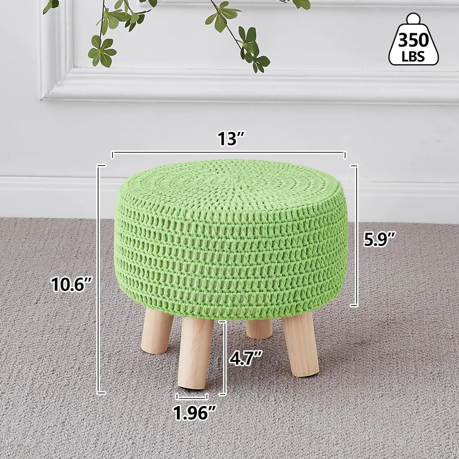 

Wimarsbon Pouf Ottoman, 100% Cotton Knitted Boho Footstool, Round Footrest With Non-Skid Wood Legs, Home Décor Handmade Pouffe,
