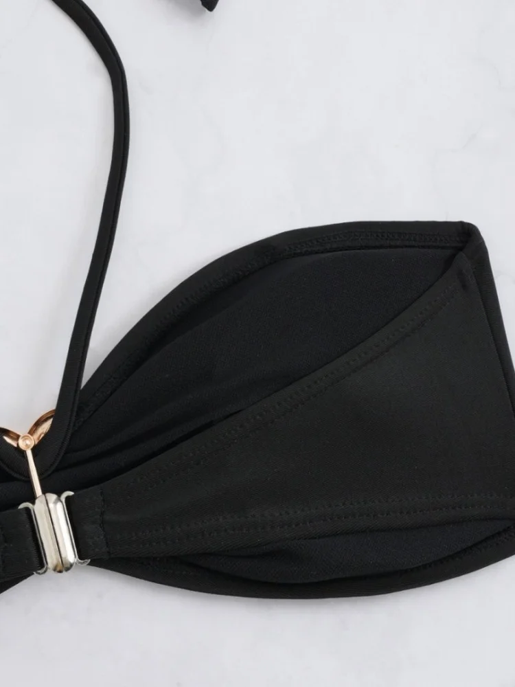 2025 Frauen Sexy Herz Druck Bikini Set Halter Push-Up Hohe Taille Badeanzug Schwarz Plissee Designer Badeanzug Urlaub Bademode