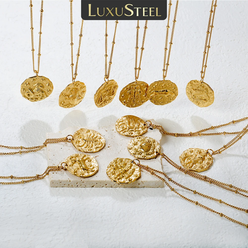 LUXUSTEEL 12 كوكبة قلادة للنساء الرجال الفولاذ المقاوم للصدأ زودياك تسجيل الجوزاء ليو الميزان السرطان قلادة مجوهرات عيد ميلاد #1
