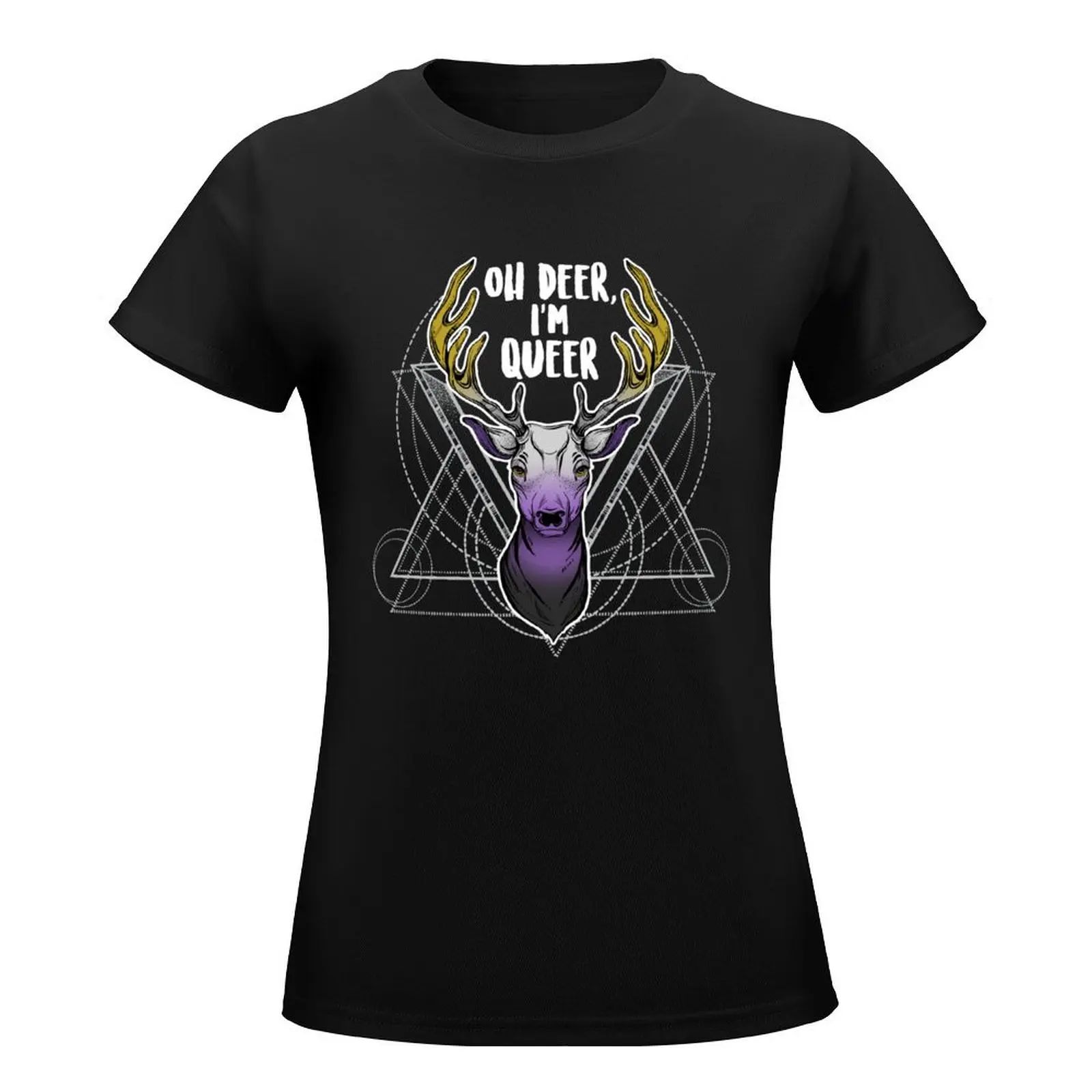 Nonbinary: Oh Deer, I'm Queer T-Shirt animal print shirt for girls tops vintage clothes funny t shirts for Women