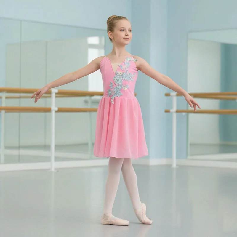 

Girls Children's Ballet Dress in Pink Blue White Chiffon Classical Leotard Modern Dance Sling Dress for Kids