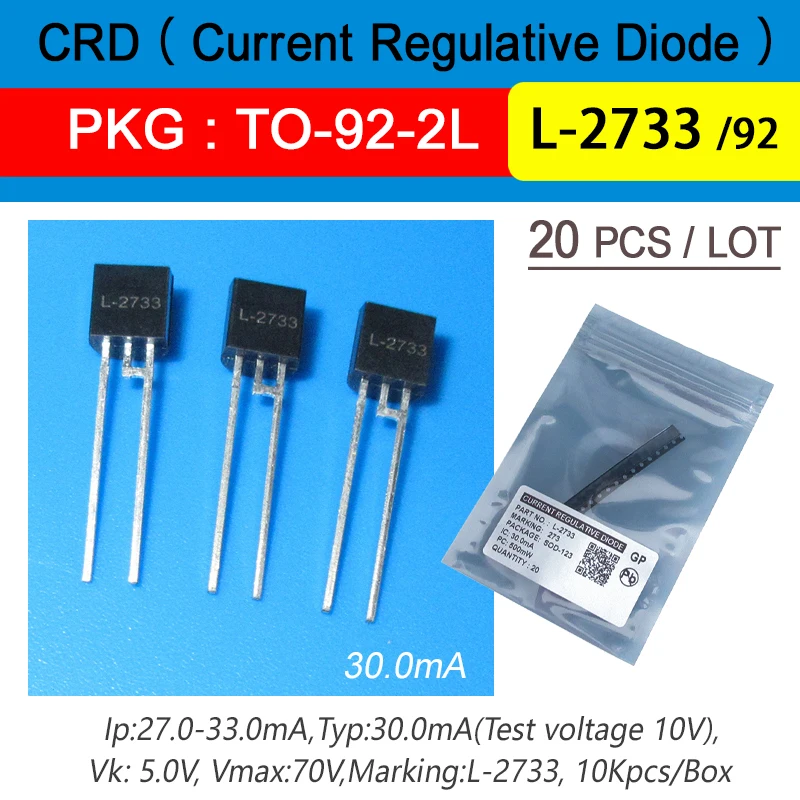 

20Pcs/Lot Crd Diodes L-2733 30Ma 80V Marking L-2733 Package To-92-2L Current Regulative Diode Free Shipping