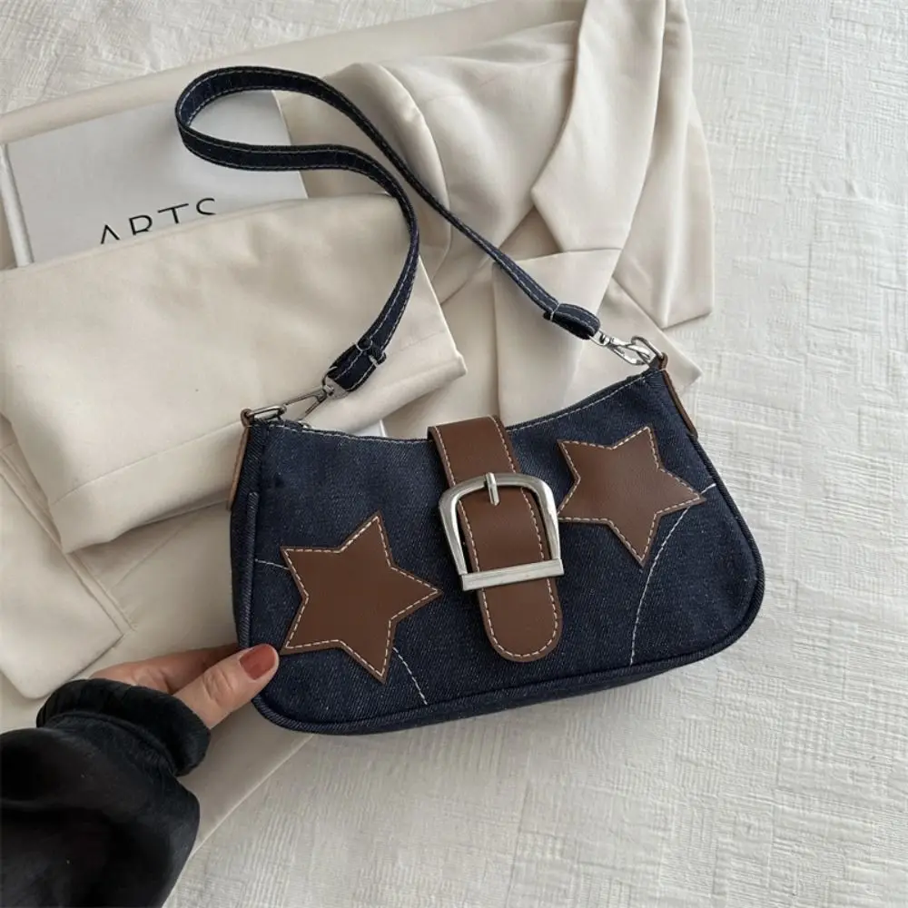 Temperament Hasp Star Shoulder Bag PU Harajuku Y2k Underarm Bag Commuting Korean Style Denim Handbag Outdoor