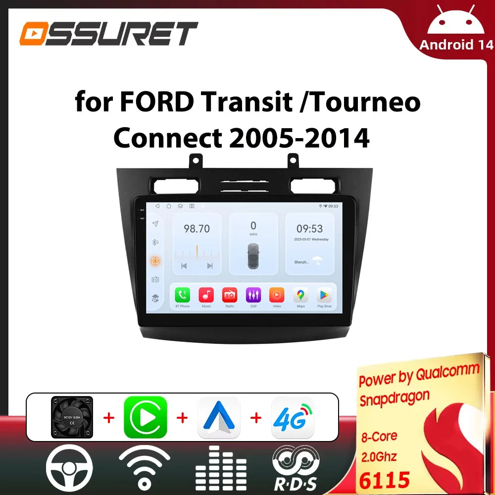 Sistemi intelligenti per auto OSSURET per Ford Transit/Tourneo Connect 2005-2014 Android 14 Carplay 2din 10.1 ''DSP di Snapdragon 6115