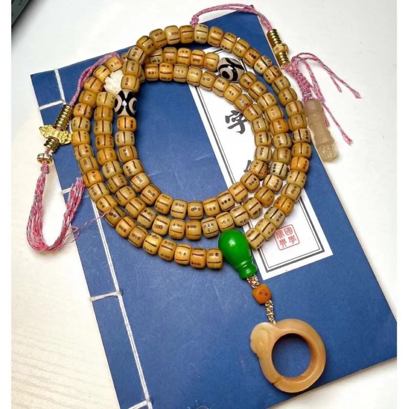 

three-eye 10mm bracelet, camel bone 108-bead Buddhist prayer beads necklace, unisex ethnic style