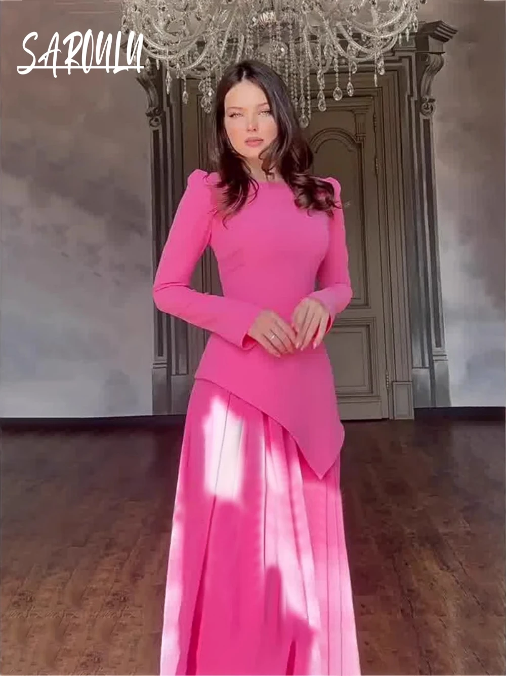 Fashionable Long Sleeves Party Women Wear, New Arrival, S-XXL, Graceful O Neck Prom Gown, Celebrity A Line Evening Dress