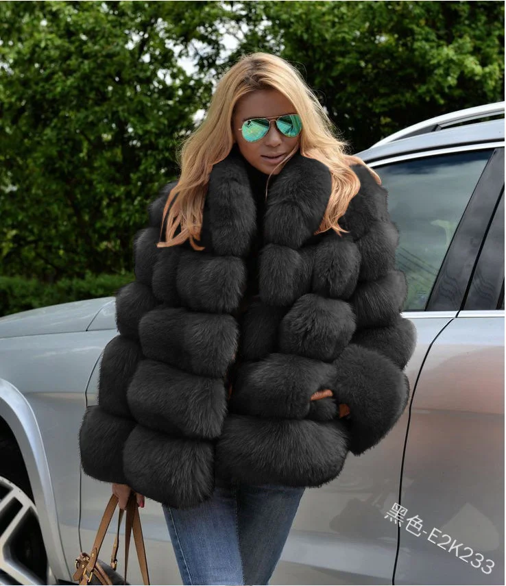 Fur Autumn and Winter New Fur Coat Female Imitation Fur Female Coat Fox Fur Stitching Fur Coat Women Jacket Women Jaqueta Preta