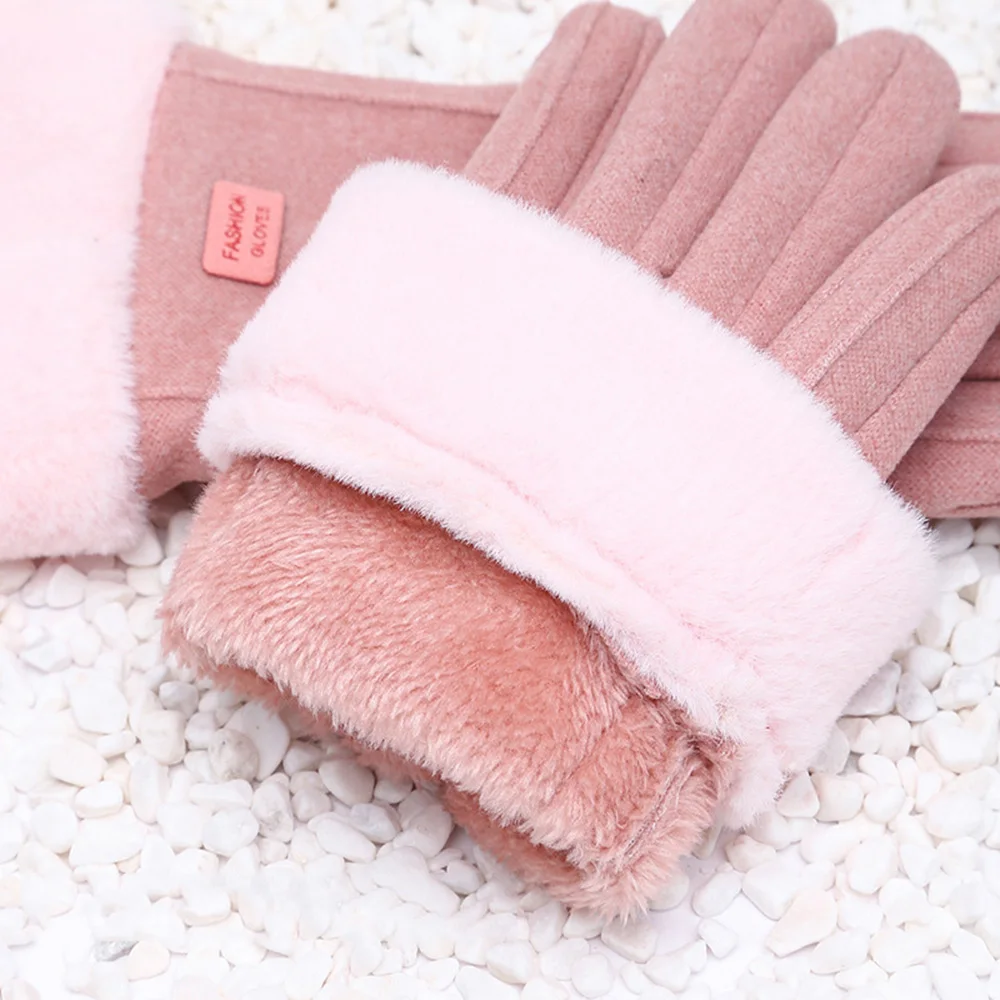 Women Winter Thick Plush Gloves Fashion Warm Suede Outdoor Guantes Lady Touchscreen Driving Gloves Sports Cycling Mittens