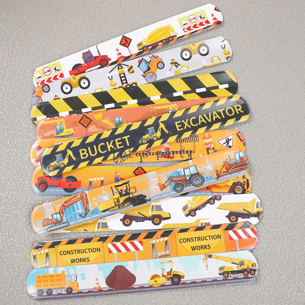 12Pcs Construction Engineering Vehicle Slap Bracelets Toys for Kids Excavator Theme Birthday Party Favors Baby Shower Gifts