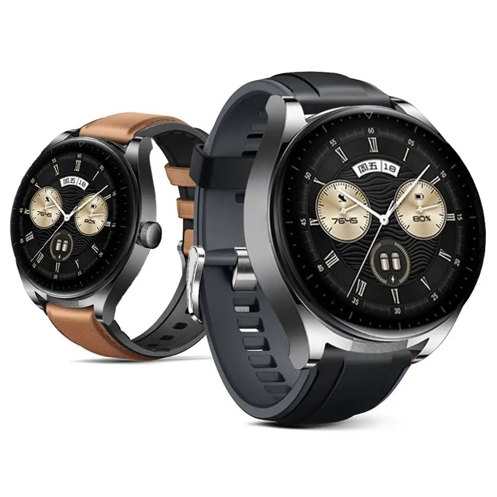 22mm Watchband Replacement Strap Leather Silicone Double Sided Wristband Compatible For   Watch Buds