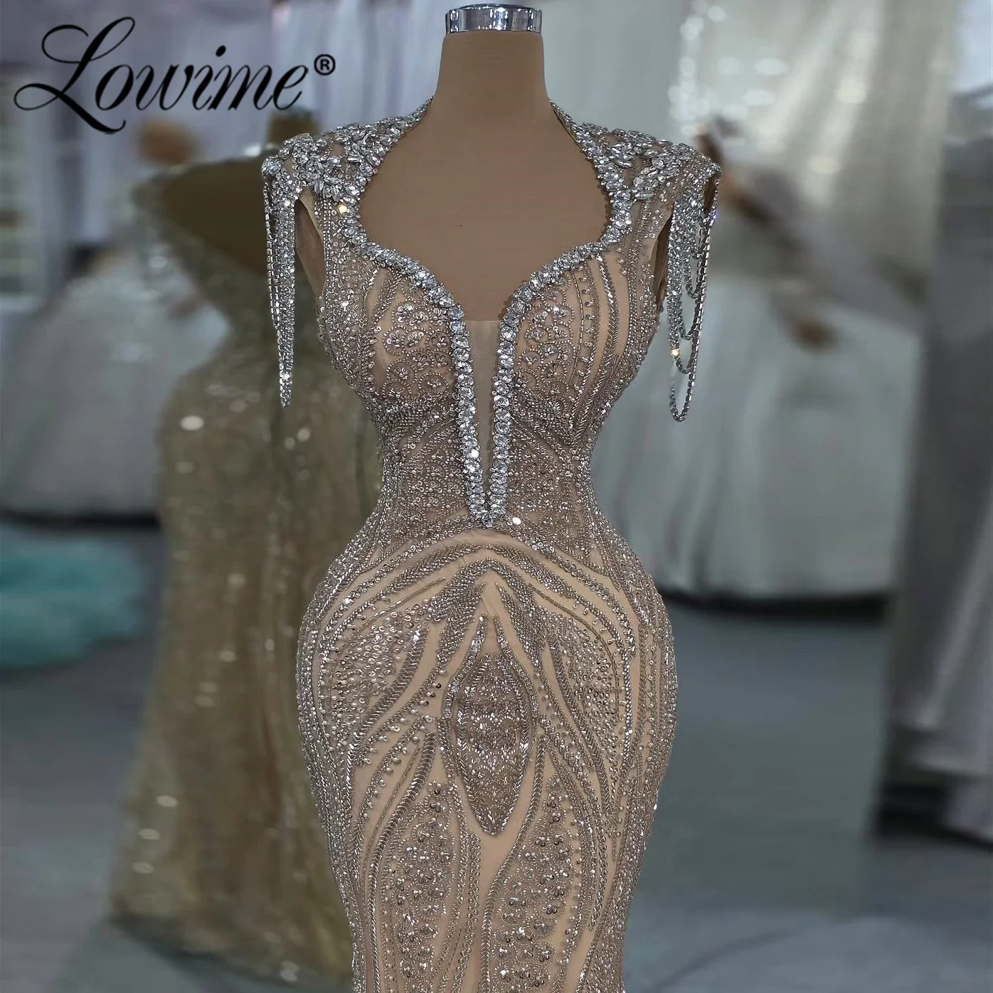 

Shiny Crystal Beads Women Evening Dress Champagne Party Gowns For Wedding Customized 2026 Arabic Prom Dresses Vestidos De Gala