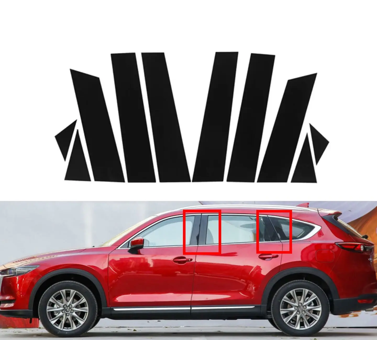 

10PCS Glossy Black Pillar Posts For Mazda CX-8 2018 2019 2020 2021 2022 2023 Door Trim Window Decor Moulding Cover Accessories