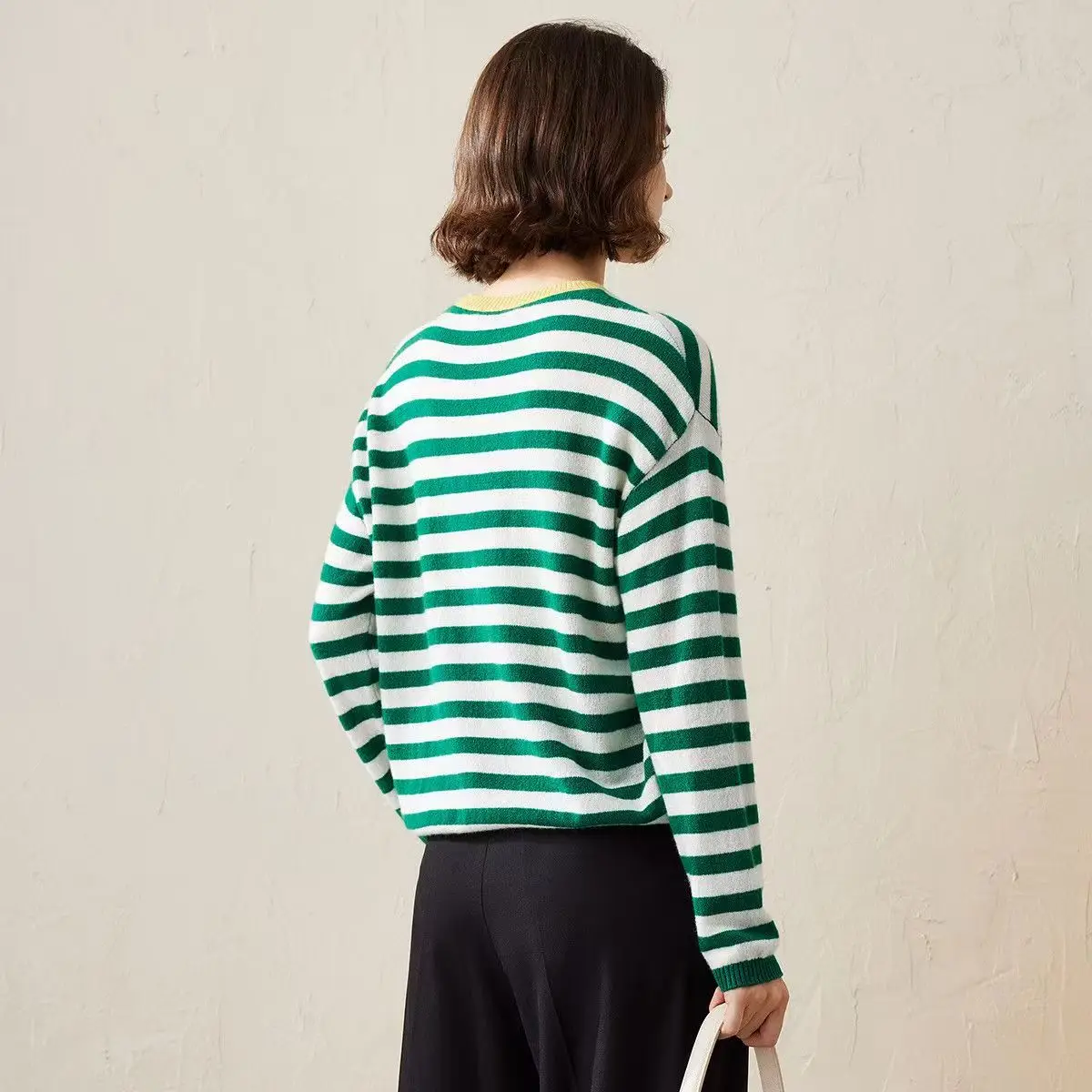 

Осенне-зимняя женская полосатая контрастная блузка из 100% хлопка с круглым вырезом, свободная хлопковая трикотажная нижняя рубашка