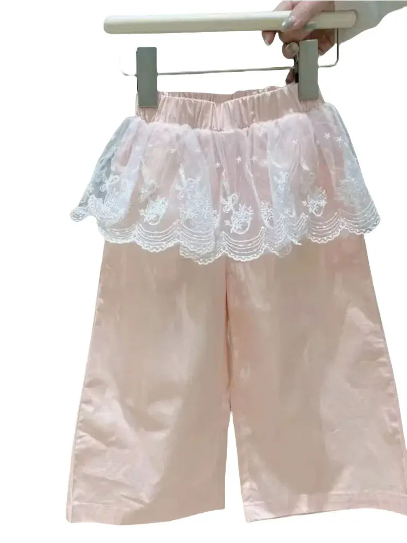 

Girls' Spring Summer Anti-Mosquito Lace Trimmed Casual Pants Korean Sle Cotton Straight Leggings Sweet Match All Baby
