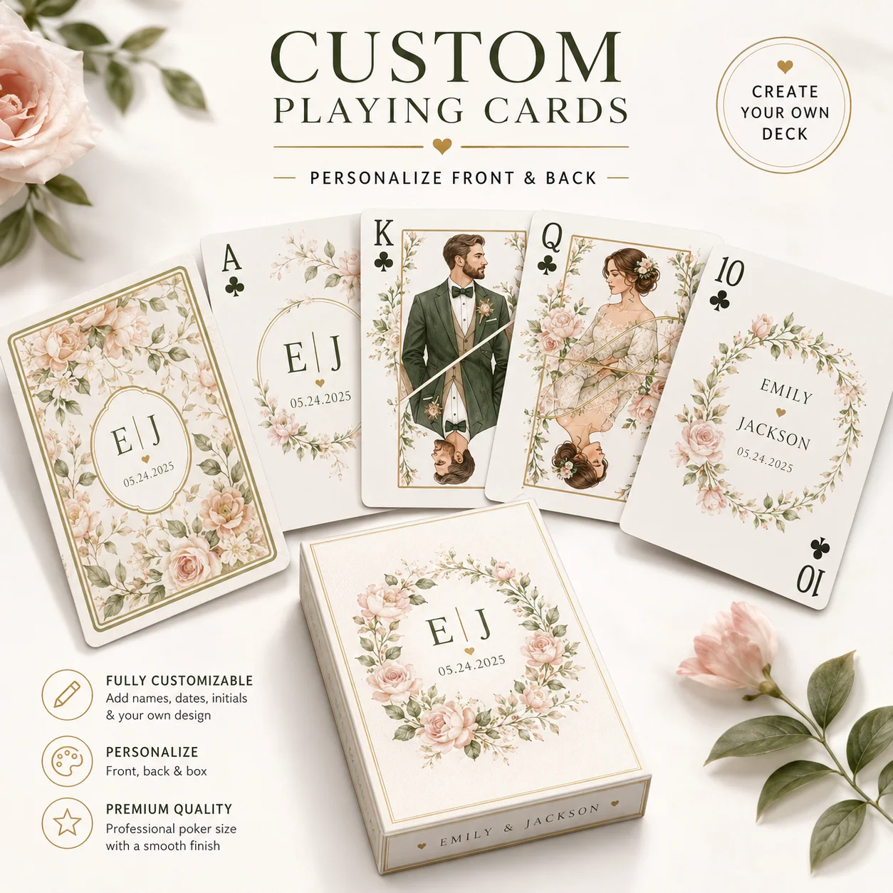 Party Games Easter For Family - カスタムポーカーカード 写真・名前・日付入り 角丸デッキ ギフトボックス付き 結婚式・家族ゲームナイト用