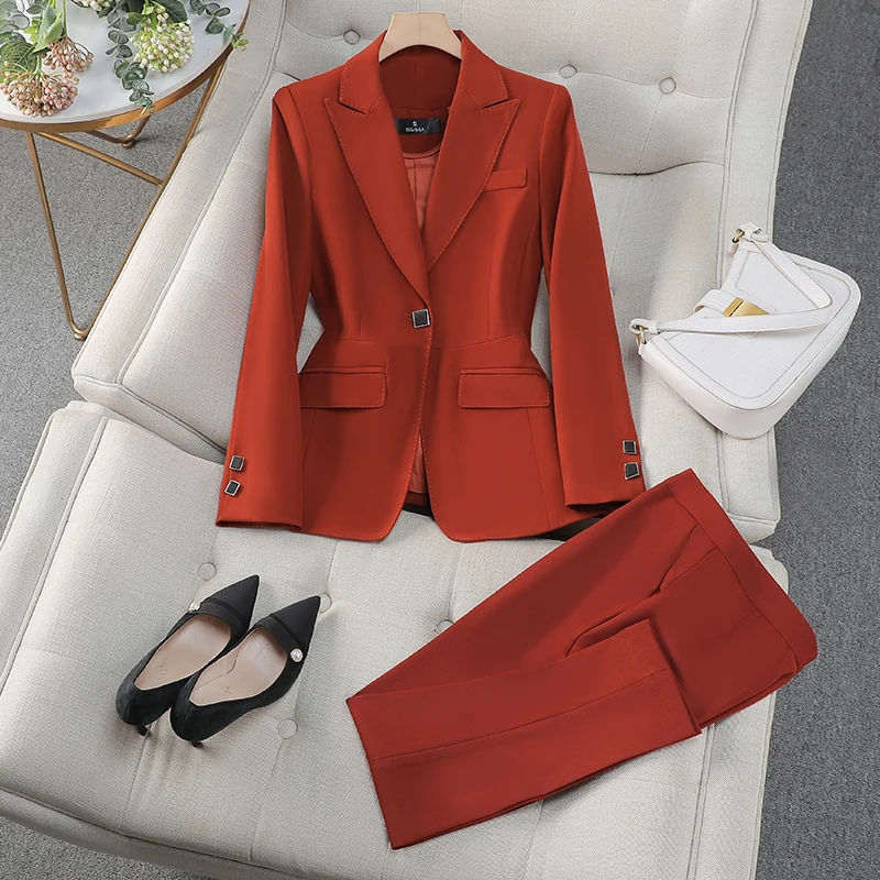 Autumn Winter Women Pant Suit Office Ladies Female Business Work Wear 2 Piece Set Formal Blazer Jacket And Trouser