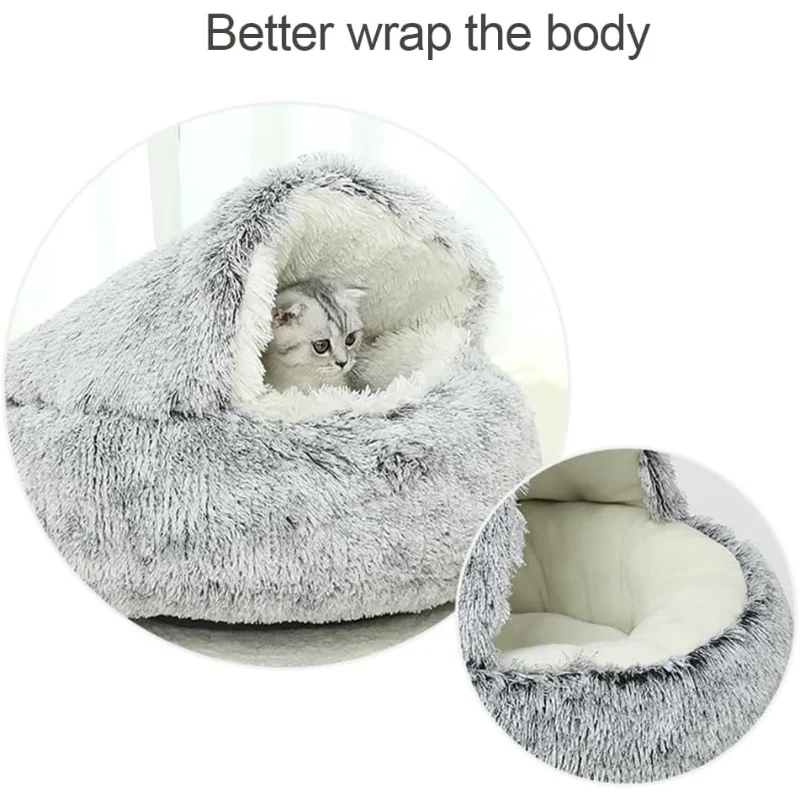 Cozy Cocoon Dog Bed, Cocoon Dog Bed, Cozy Cocoon Pet Bed for Dogs, Cat Cocoon Bed (Long Fleece-Khaki, 40CM/15.74in)