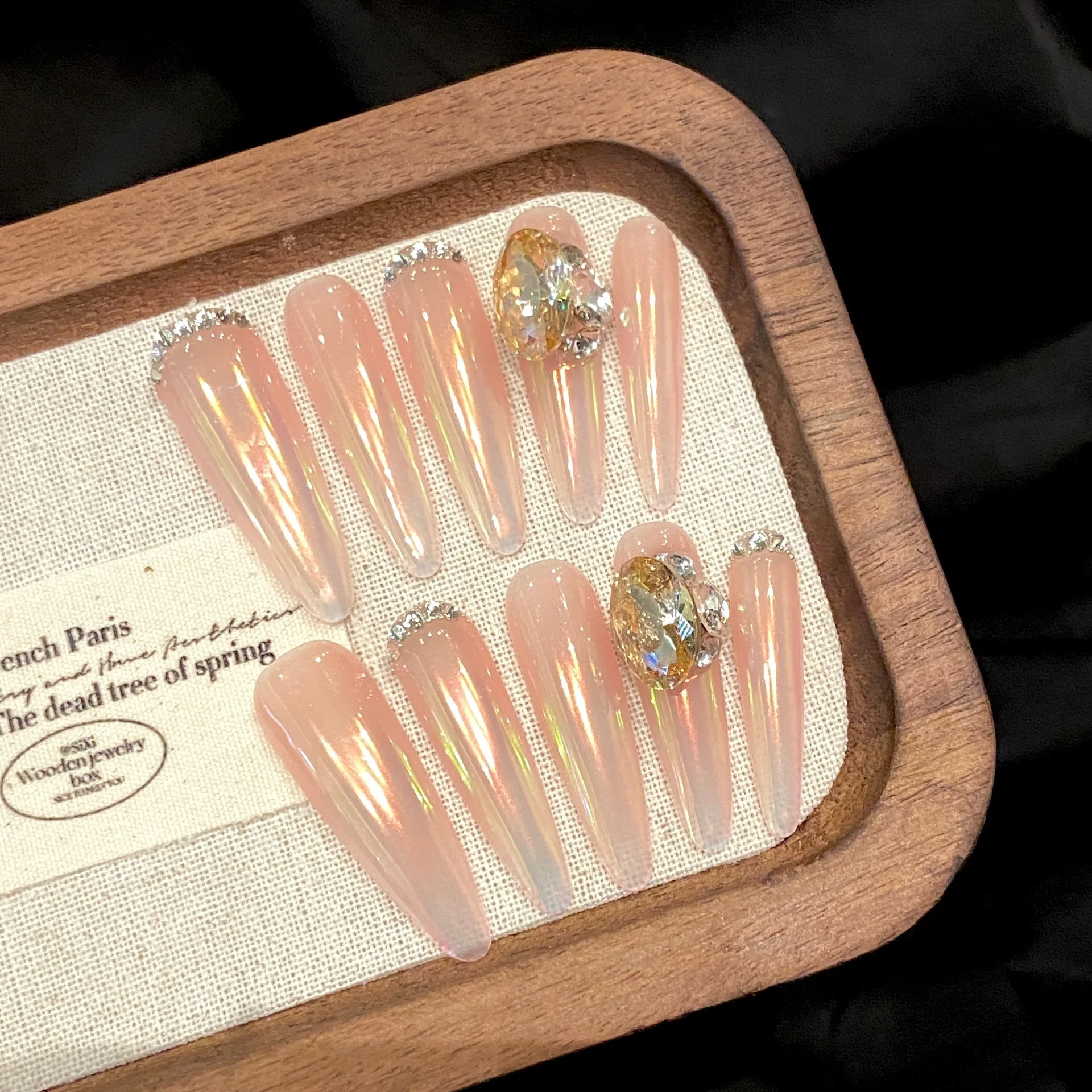 اليدوية عارية الوردي أورورا التدرج الصحافة على الأظافر مع تصميم كريستال كبير الأظافر وهمية طويلة البيضاوي رئيس موضة بقع أظافر صناعية #3